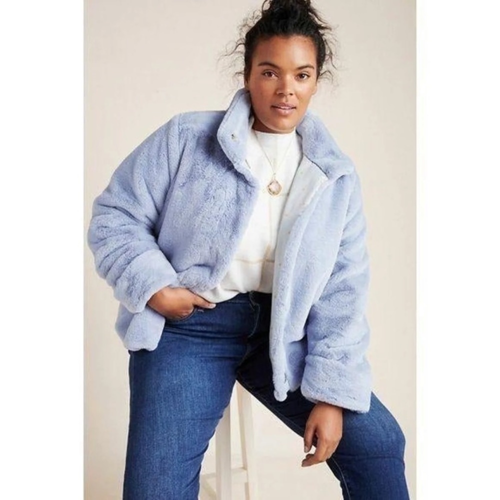 🫐Anthropologie Light Blue Faux Fur Jacket